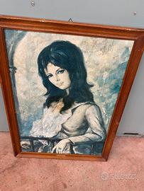 Quadro olio su tela ritratto di donna
