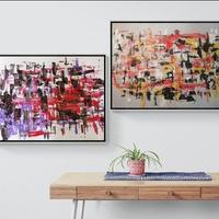 Quadri astratti dipinti unici coppia grandi modern