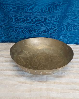 Antica Grande Ciotola Fruttiera Giardiniera Bronzo