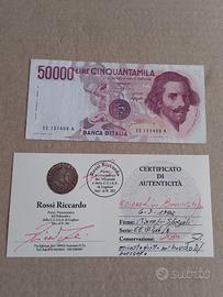 Banconota 50000 lire Bernini decreto raro. 