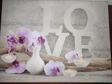 Stampa su legno - Orchidee in vaso, candele, LOVE