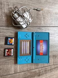 Nintendo ds azzurro con tre giochi
