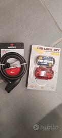 Set accessori bici lucchetto 1.5 m piu luci led 