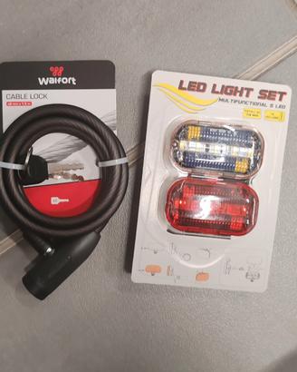 Set accessori bici lucchetto 1.5 m piu luci led 