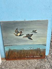 Dipinto vintage con anatre in volo