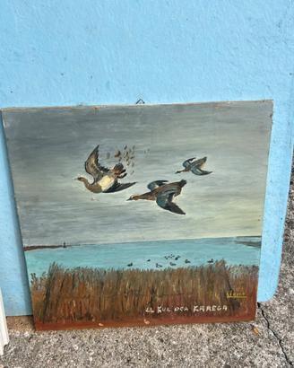 Dipinto vintage con anatre in volo