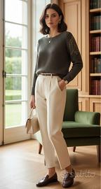 Maglione a maglia lana marrone lurex strass dorati