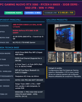 PC Workstation Grafica GRTX5080 Ryzen 9 32GB DD