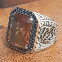 anello uomo topazio onice argento 925 solitario