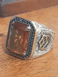 anello uomo topazio onice argento 925 solitario