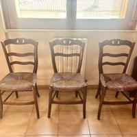 🪑 Set 3 sedie in legno e paglia intrecciata