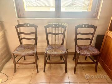 🪑 Set 3 sedie in legno e paglia intrecciata