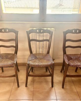 🪑 Set 3 sedie in legno e paglia intrecciata