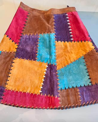 Miu Miu gonna patchwork in pelle scamosciata