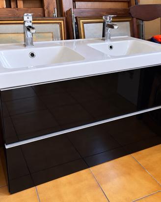 Mobile bagno doppio lavabo 103 cm nero lucido