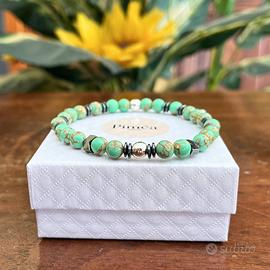 Bracciale uomo howlite verde 6mm, ematite