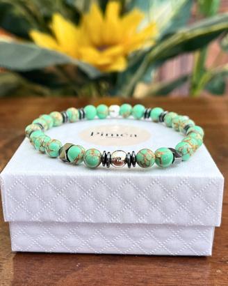 Bracciale uomo howlite verde 6mm, ematite