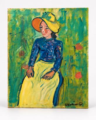 Donna con cappello giallo - olio su tela 50x40