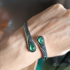bracciale rigido argento dettaglio verde donna