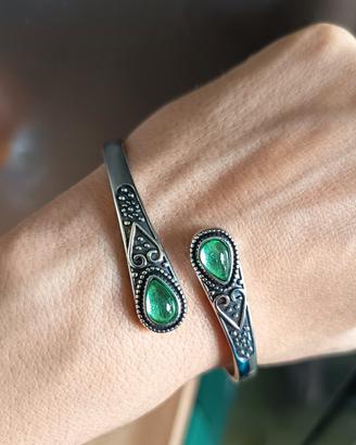 bracciale rigido argento dettaglio verde donna