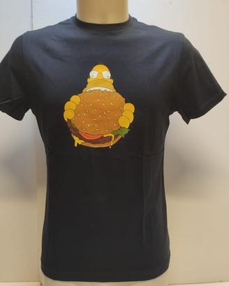 T-Shirt Blu Navy tg. L con stampa Homer Simpson