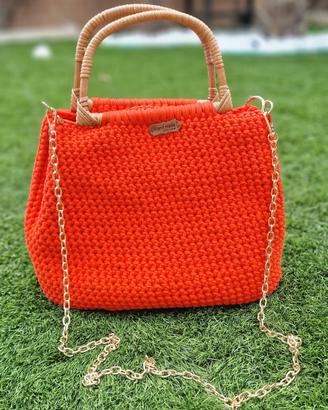 Borsa a uncinetto arancione in cotone 
