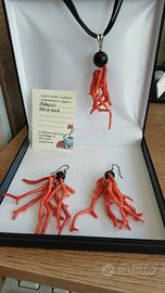 parure  artigianale di corallo  e ossidiana