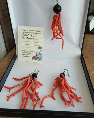 parure  artigianale di corallo  e ossidiana