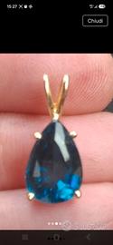 1.96 grammi oro 14k e topazio blu ciondolo 