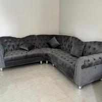 Elegante Set Divano e Loveseat in Velluto Grigio