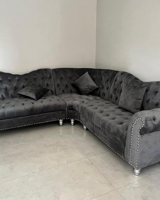 Elegante Set Divano e Loveseat in Velluto Grigio