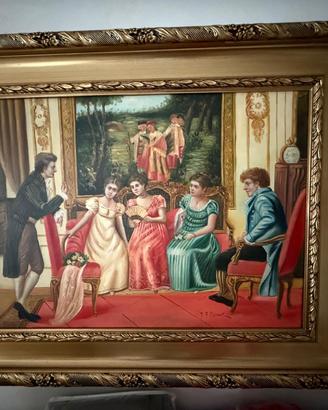 Grande dipinto firmato J. F. Moreno – Scena galant