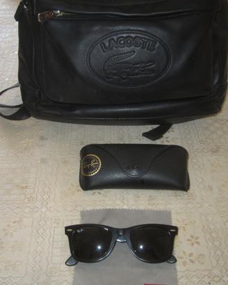ZAINO-LACOSTE-IN PELLE NERO++OCCHIALI SOLE RAY-BAN