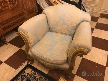 Poltrona stile Luigi XIV in tessuto damascato