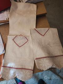 2 Asciugamani in lino con bordo filet