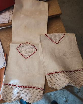2 Asciugamani in lino con bordo filet