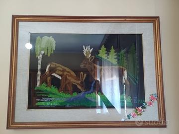 Quadro artigianale con cervi nel bosco – Ricamo