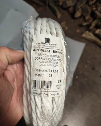 treccia tessile bianca cavo elettrico 3x1,5mm 20mt