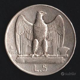 ITALIA Regno 1928 - 5 Lire* argento Aquilotto #WEU
