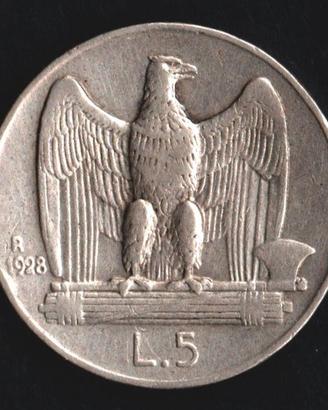 ITALIA Regno 1928 - 5 Lire* argento Aquilotto #WEU