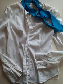 Camicia donna bianca fiocco blu 