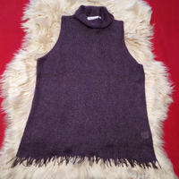 Maglione smanicato a dolcevita viola per donna