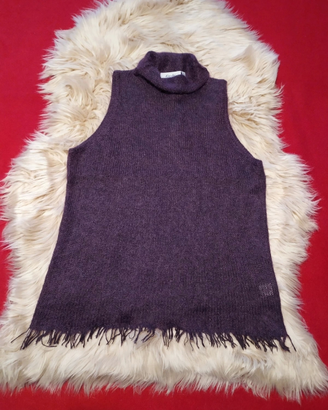 Maglione smanicato a dolcevita viola per donna