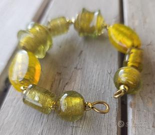 Bracciale rigido in vetro di Murano verde/oro