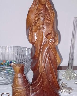 STATUINA LEGNO CM. 41 SANTA BARBARA CON TORRE