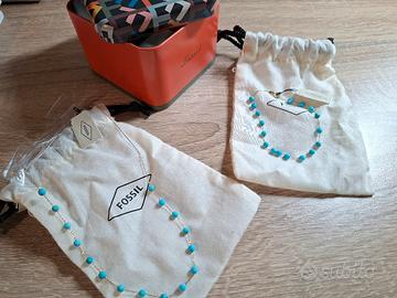 Collana e cavigliera Fossil in acciaio 