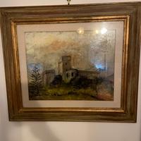 Dipinto a mano paesaggio con castello