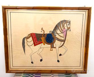 Dipinto indiano su seta arte Moghal metà XX sec
