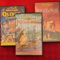 3 vhs Disney:  Pocahontas, Re Leone, Oliver e C.