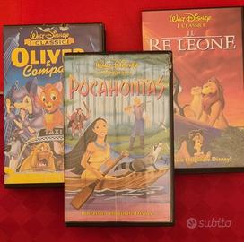 3 vhs Disney:  Pocahontas, Re Leone, Oliver e C.